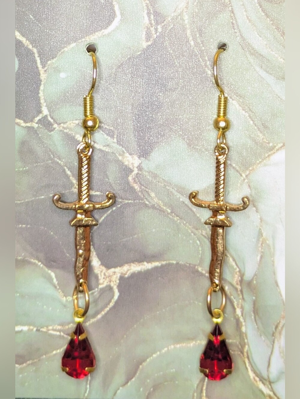 Gold Dagger + Blood handmade Upcycled Earrings